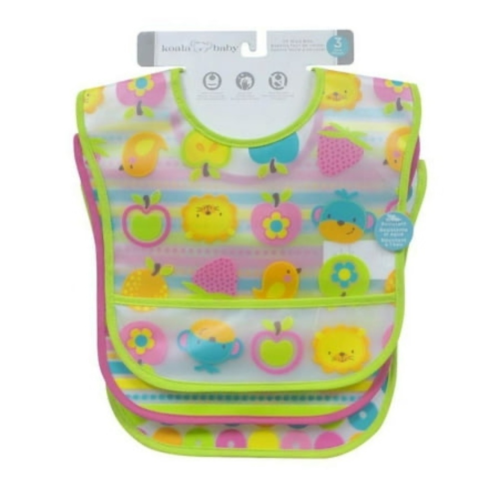 Koala Baby Girls 3 Pack Fruit EZ Wipe Bibs